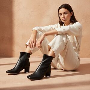 Franco Sarto Sleek Black Leather Heeled Boots